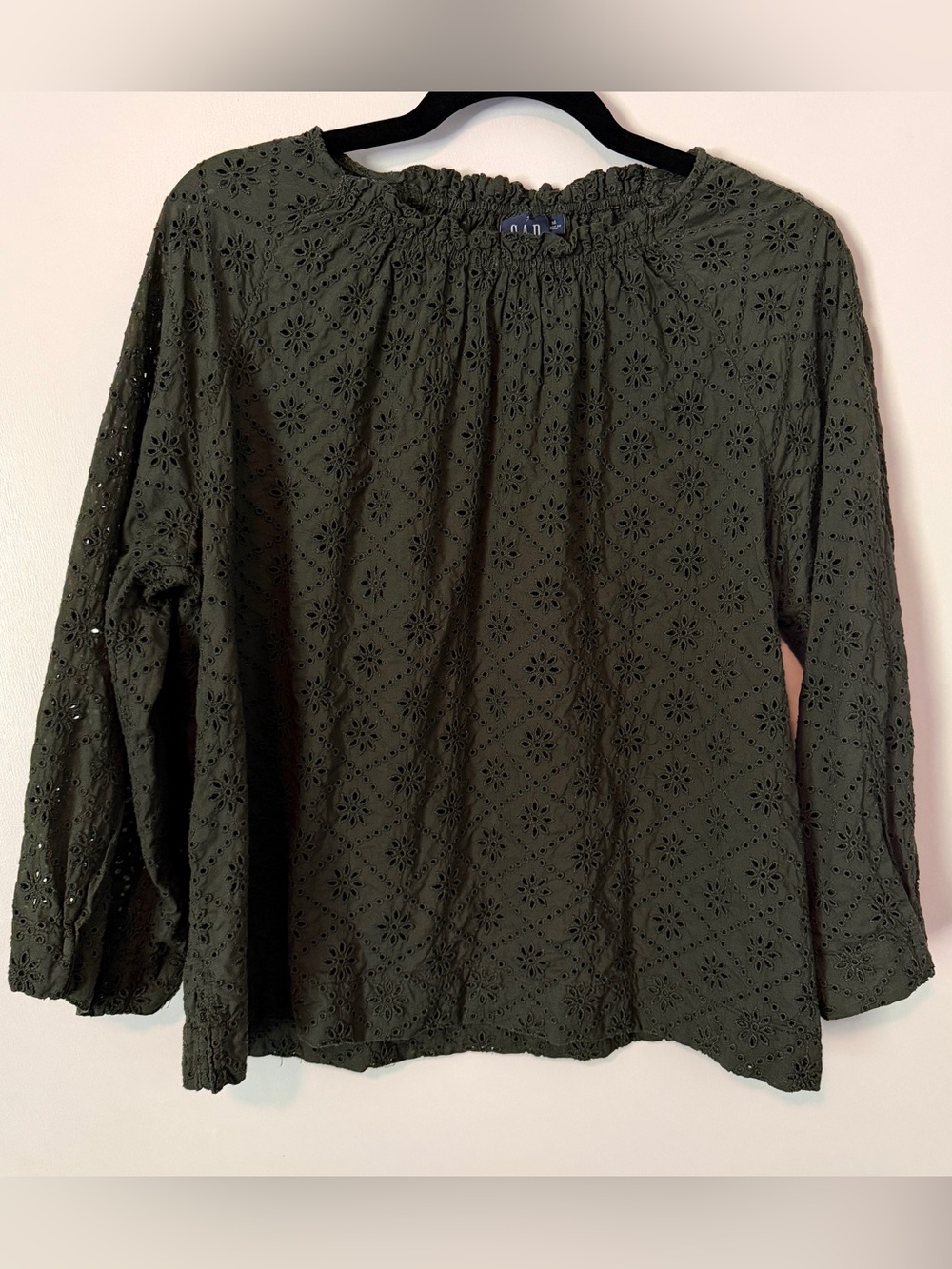GAP Olive Green Eyelet Peasant Blouse